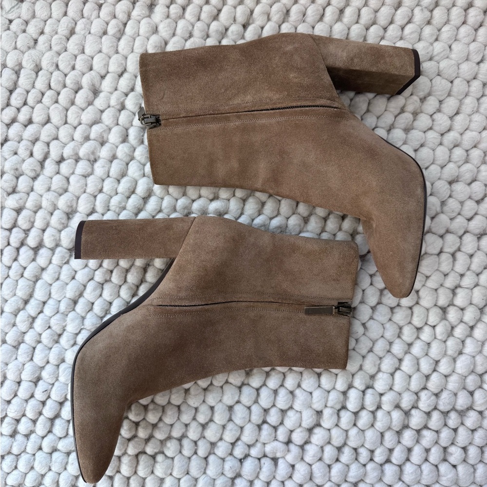 Saint Laurent Brown Suede Ankle Booties with Block Heel - size 38